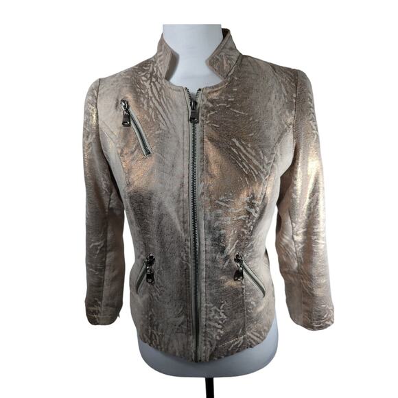 BKE Moto FauxSuede Jacket Sz Swith gold dusting Bust 36"Waist 32"Cb17" crop back - Picture 1 of 9